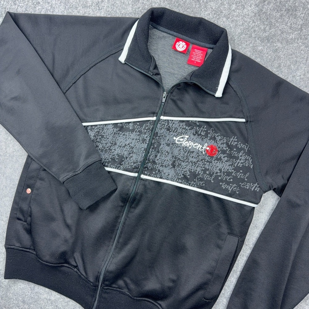 VTG Element Skateboards Track Jacket Mens Large Black Full Zip Embroidered Y2K‎